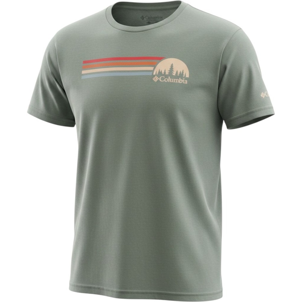 Columbia Sportswear Men's Large Sage Green Retro Stripe Sunset Graphic T-Shirt